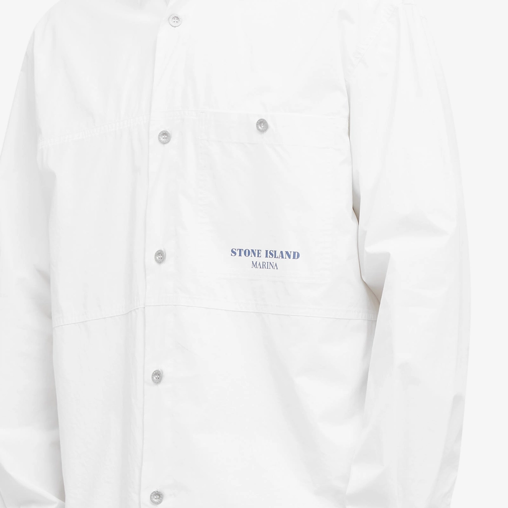 Stone Island Men's Marina Cotton Canvas Shorts Sleeve Shirt White